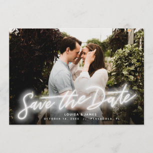 Neon Horizontal Photo Save the Date Invitation