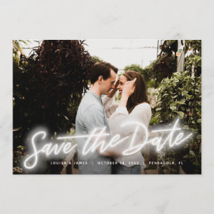 Neon Horizontal Photo Save the Date Invitation