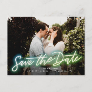 Neon Horizontal Photo Save the Date Postcard