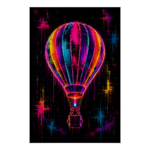 Neon Hot Air Balloon Poster