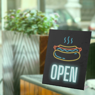 Neon Hot Dog Open Pedestal Sign
