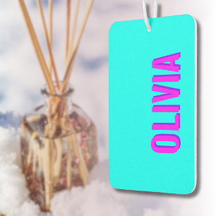 Neon Hot Pink 3D Modern Name Trendy Cool Blue Car Air Freshener