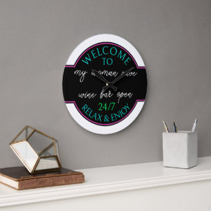 Neon Hot Pink Aqua Blue White She Shed Welcome Large Clock