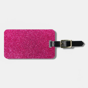 Neon hot pink glitter luggage tag