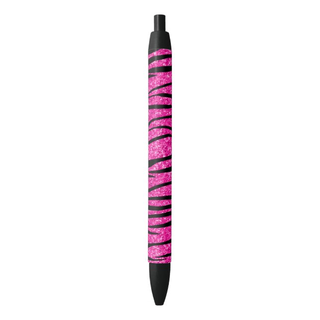 Neon hot pink glitter zebra stripes black ink pen (Front Vertical)