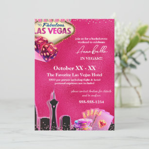 Neon Hot Pink Las Vegas Skyline Invitation