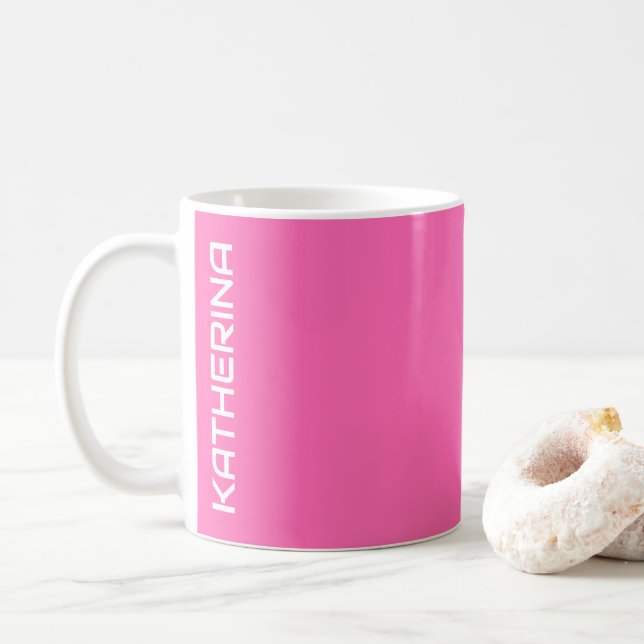 Neon Hot Pink Solid Colour | Classic Personalised  Coffee Mug (With Donut)
