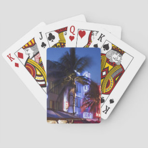 Neon hotel at night, Ocean Drive, South Miami Beac Playing Cards