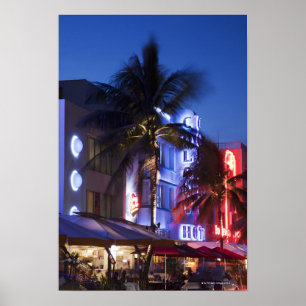 Neon hotel at night, Ocean Drive, South Miami Beac Poster