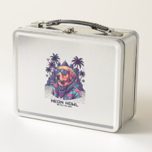 Neon Howl Retro K9 Unit Dog Sunglasses Palm Tree_1 Metal Lunch Box