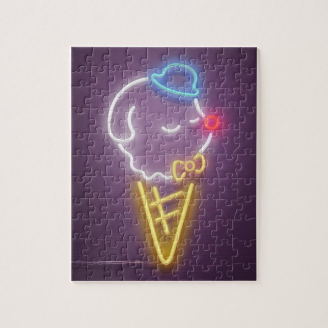 Neon Ice Cream Cone Gunmetal Finish Money Clip Jig Jigsaw Puzzle (Vertical)