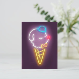 Neon Ice Cream Dog Announcement Postcard