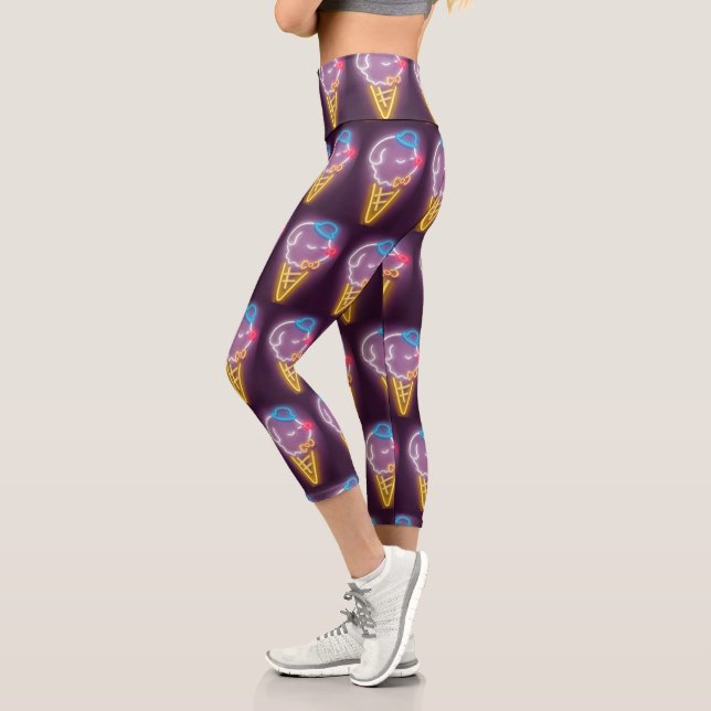 Neon Ice Cream Dog Capri Leggings (Left)