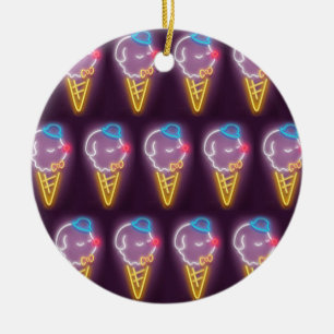 Neon Ice Cream Dog Ceramic Tree Decoration
