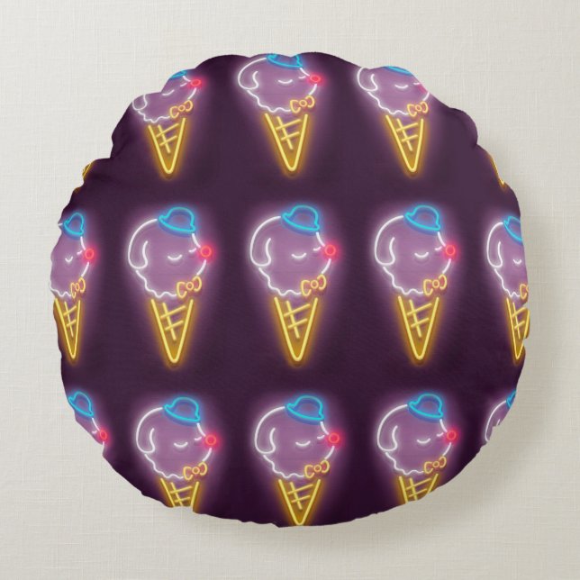 Neon Ice Cream Dog Round Cushion (Front)