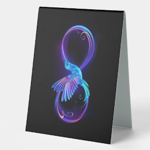 Neon Infinity Symbol with Glowing Hummingbird