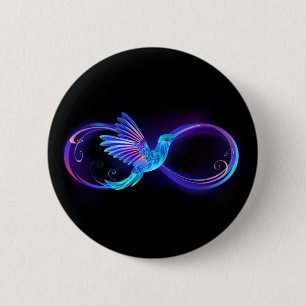 Neon Infinity Symbol with Glowing Hummingbird 6 Cm Round Badge
