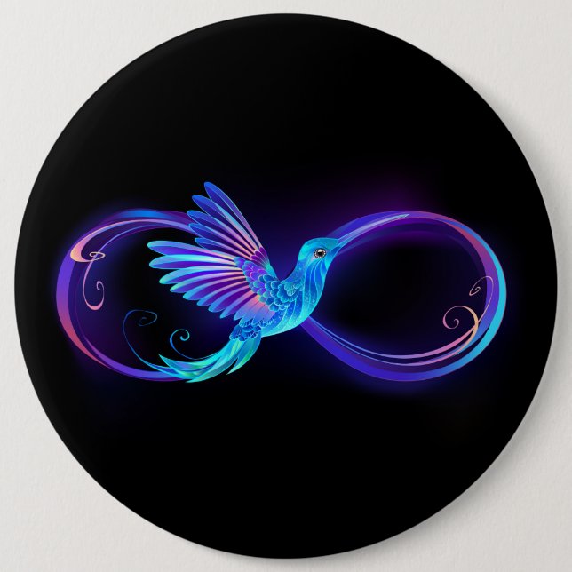 Neon Infinity Symbol with Glowing Hummingbird 6 Cm Round Badge (Front)