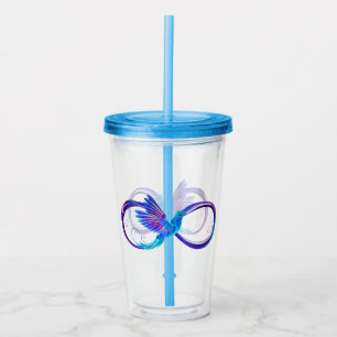 Neon Infinity Symbol with Glowing Hummingbird Acrylic Tumbler