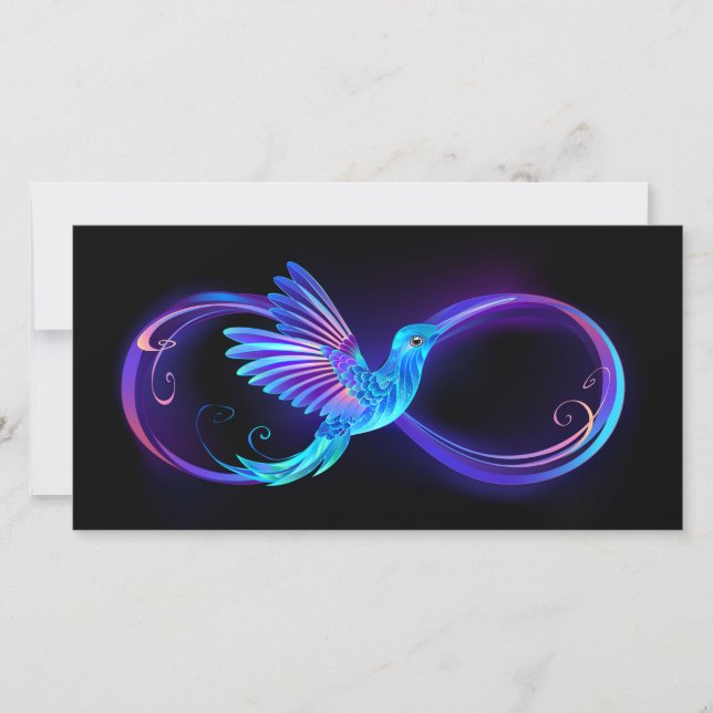 Neon Infinity Symbol with Glowing Hummingbird Announcement (Front)