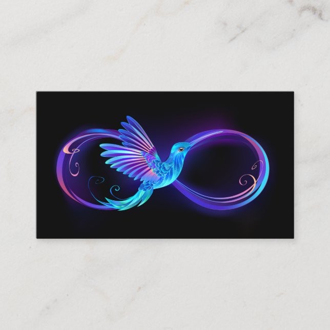Neon Infinity Symbol with Glowing Hummingbird Appointment Card (Front)