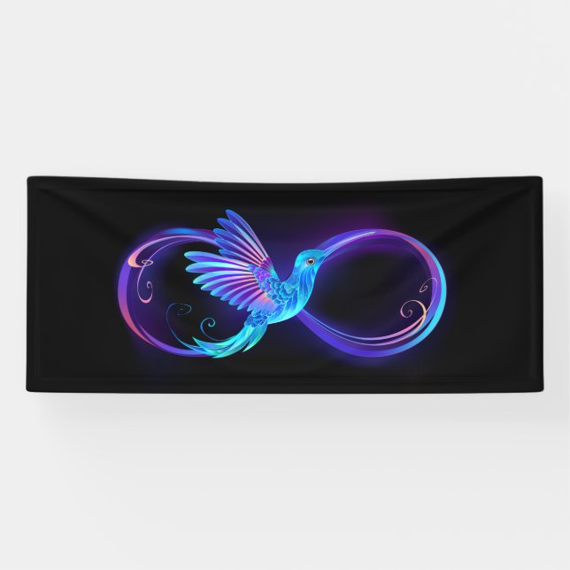 Neon Infinity Symbol with Glowing Hummingbird Banner (Horizontal)
