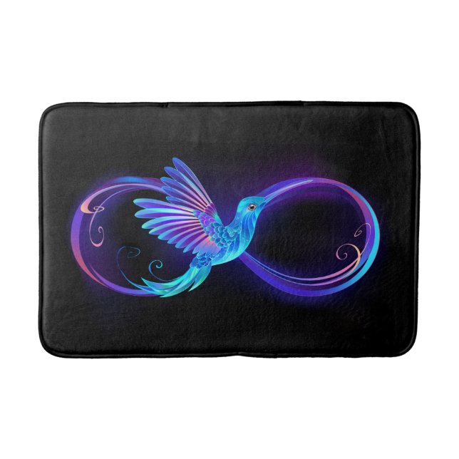 Neon Infinity Symbol with Glowing Hummingbird Bath Mat (Front)