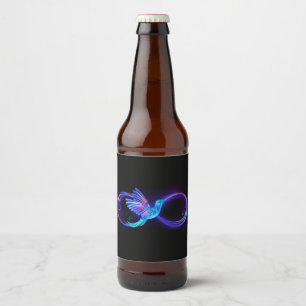 Neon Infinity Symbol with Glowing Hummingbird Beer Bottle Label