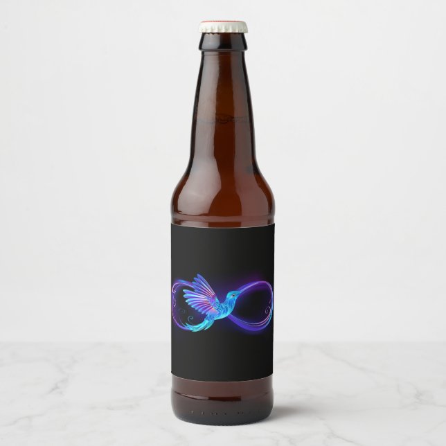 Neon Infinity Symbol with Glowing Hummingbird Beer Bottle Label (Front)