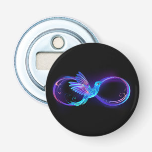 Neon Infinity Symbol with Glowing Hummingbird Bottle Opener
