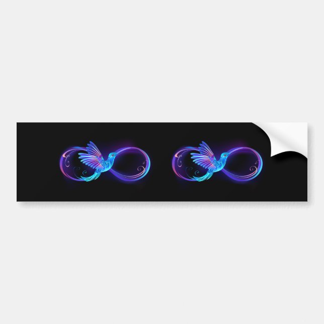 Neon Infinity Symbol with Glowing Hummingbird Bumper Sticker (Front)