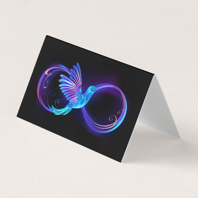Neon Infinity Symbol with Glowing Hummingbird Business Card (Front)