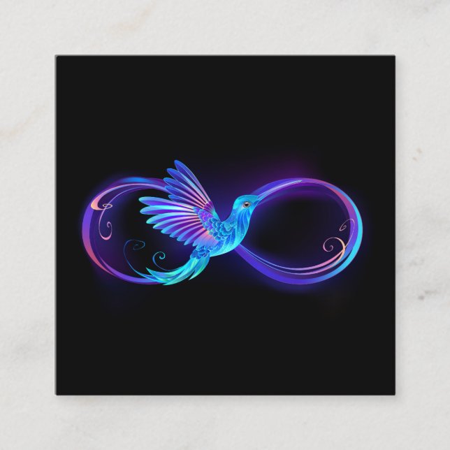 Neon Infinity Symbol with Glowing Hummingbird Calling Card (Front)