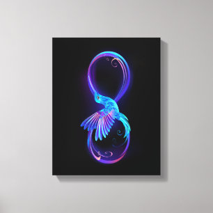 Neon Infinity Symbol with Glowing Hummingbird Canvas Print