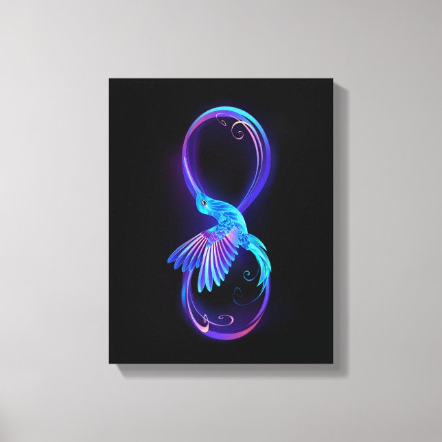 Neon Infinity Symbol with Glowing Hummingbird Canvas Print (Front)