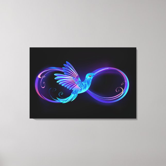 Neon Infinity Symbol with Glowing Hummingbird Canvas Print (Front)