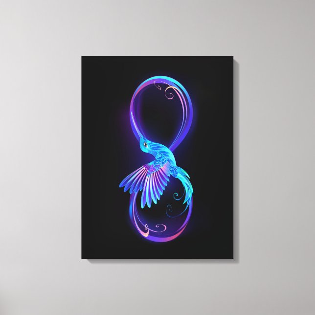 Neon Infinity Symbol with Glowing Hummingbird Canvas Print (Front)