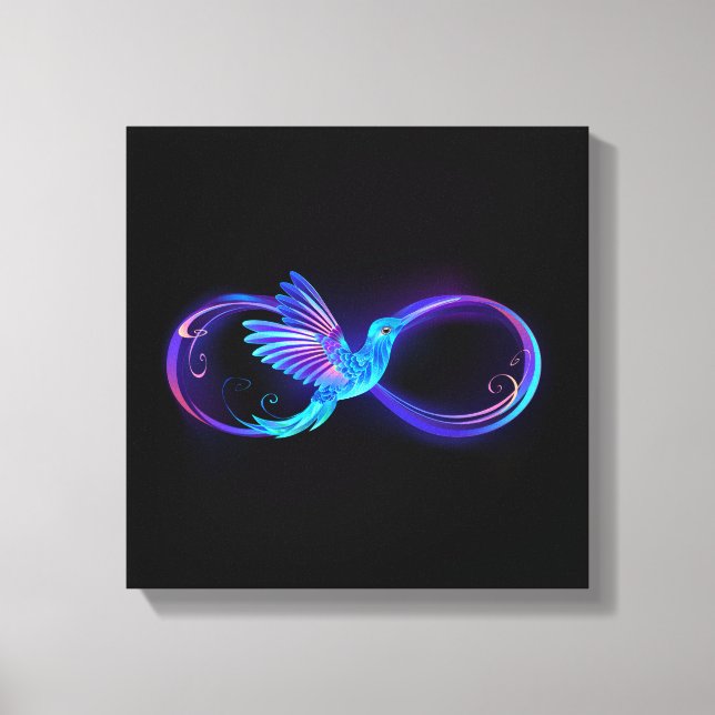 Neon Infinity Symbol with Glowing Hummingbird Canvas Print (Front)