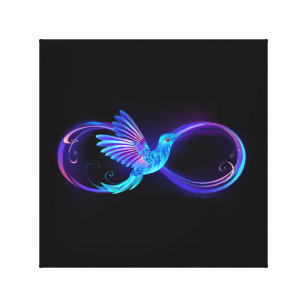 Neon Infinity Symbol with Glowing Hummingbird Canvas Print