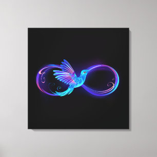 Neon Infinity Symbol with Glowing Hummingbird Canvas Print