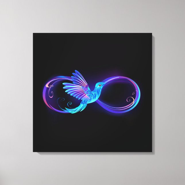 Neon Infinity Symbol with Glowing Hummingbird Canvas Print (Front)