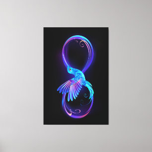 Neon Infinity Symbol with Glowing Hummingbird Canvas Print