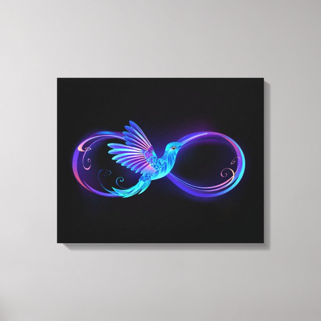 Neon Infinity Symbol with Glowing Hummingbird Canvas Print (Front)