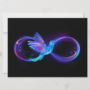 Neon Infinity Symbol with Glowing Hummingbird Card