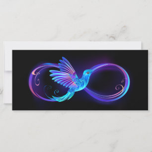 Neon Infinity Symbol with Glowing Hummingbird Card