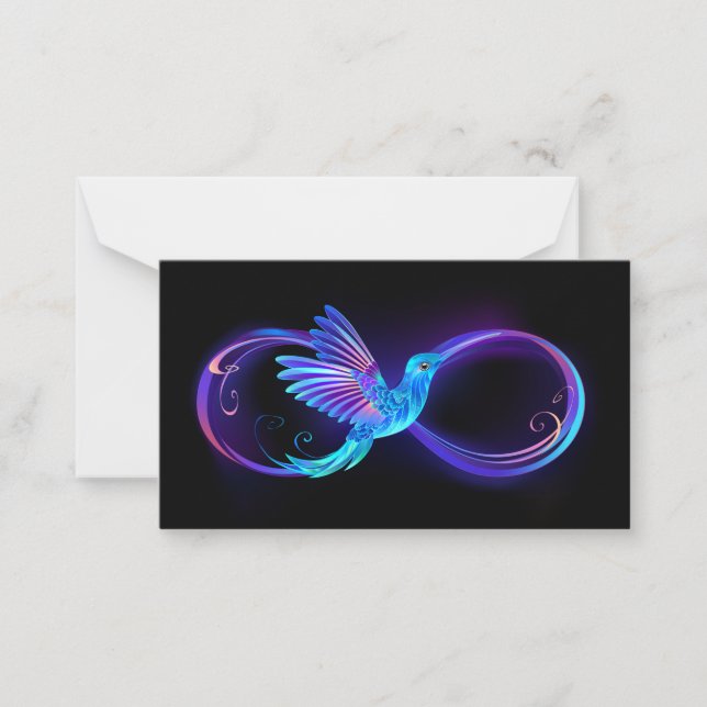 Neon Infinity Symbol with Glowing Hummingbird Card (Front)