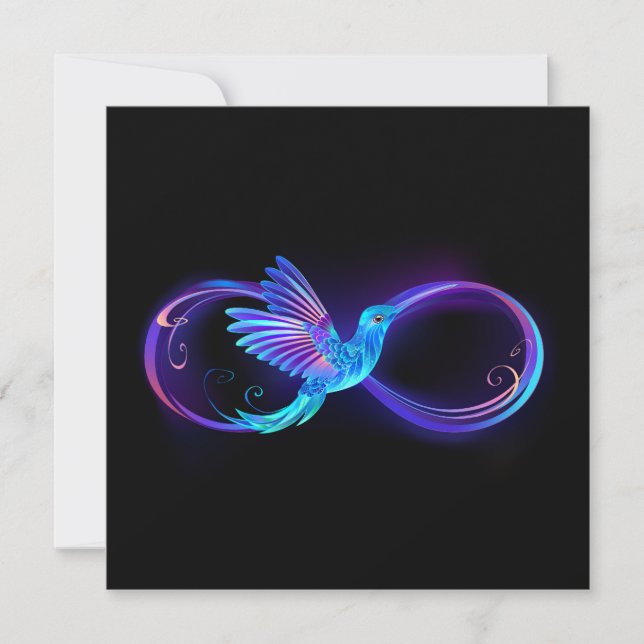 Neon Infinity Symbol with Glowing Hummingbird Card (Front)