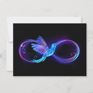Neon Infinity Symbol with Glowing Hummingbird Card