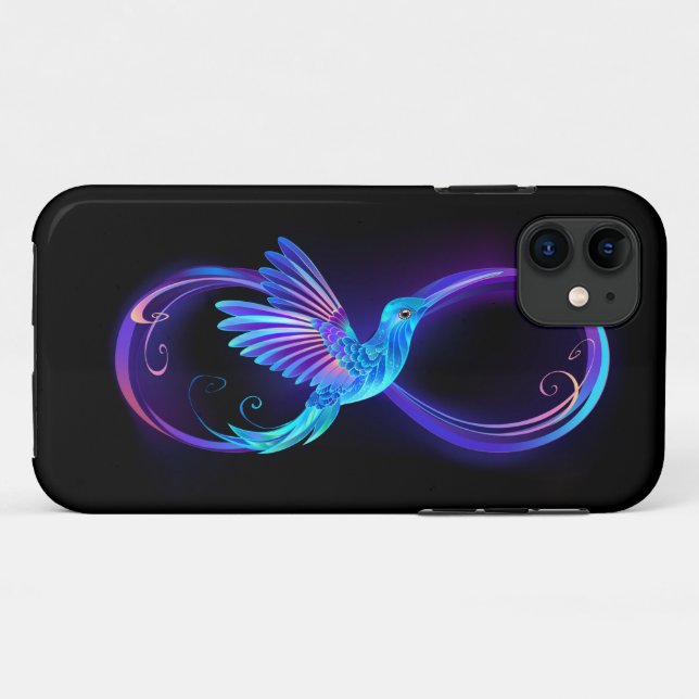 Neon Infinity Symbol with Glowing Hummingbird Case-Mate iPhone Case (Back (Horizontal))