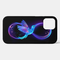 Neon Infinity Symbol with Glowing Hummingbird
